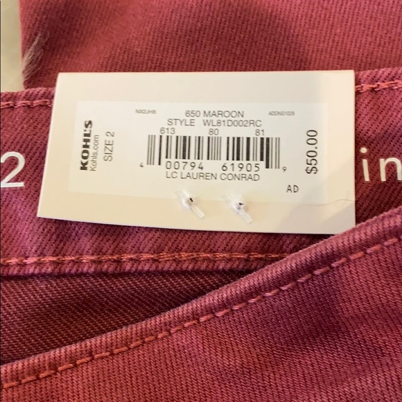 Washed Maroon Mid Rise Cuffed Skinny Ankle Jeans - Picture 3 of 11